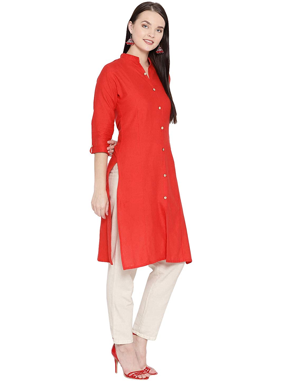 Vastraa Fusion Women's Pure Cotton Solid Button Kurti