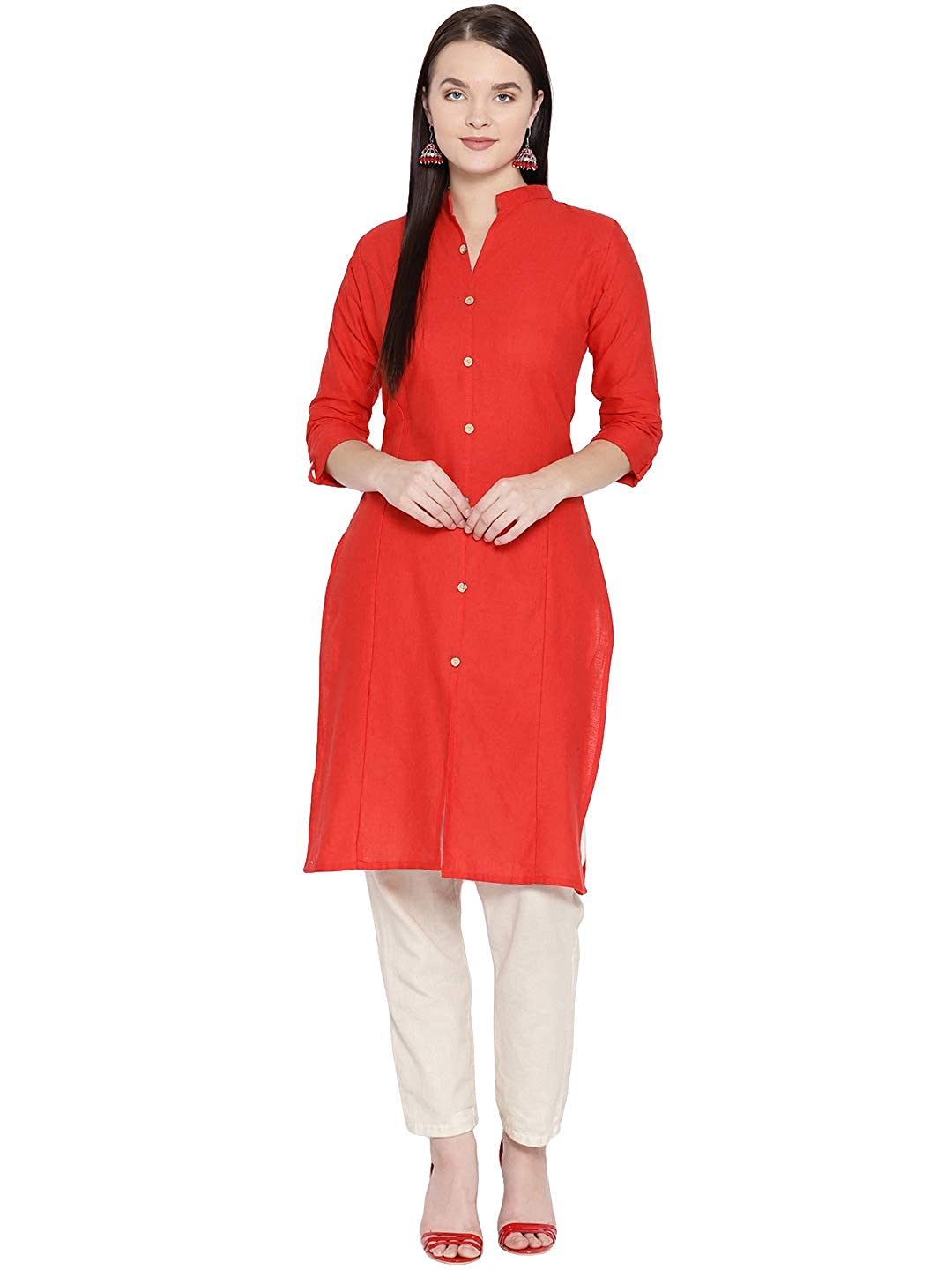 Vastraa Fusion Women's Pure Cotton Solid Button Kurti