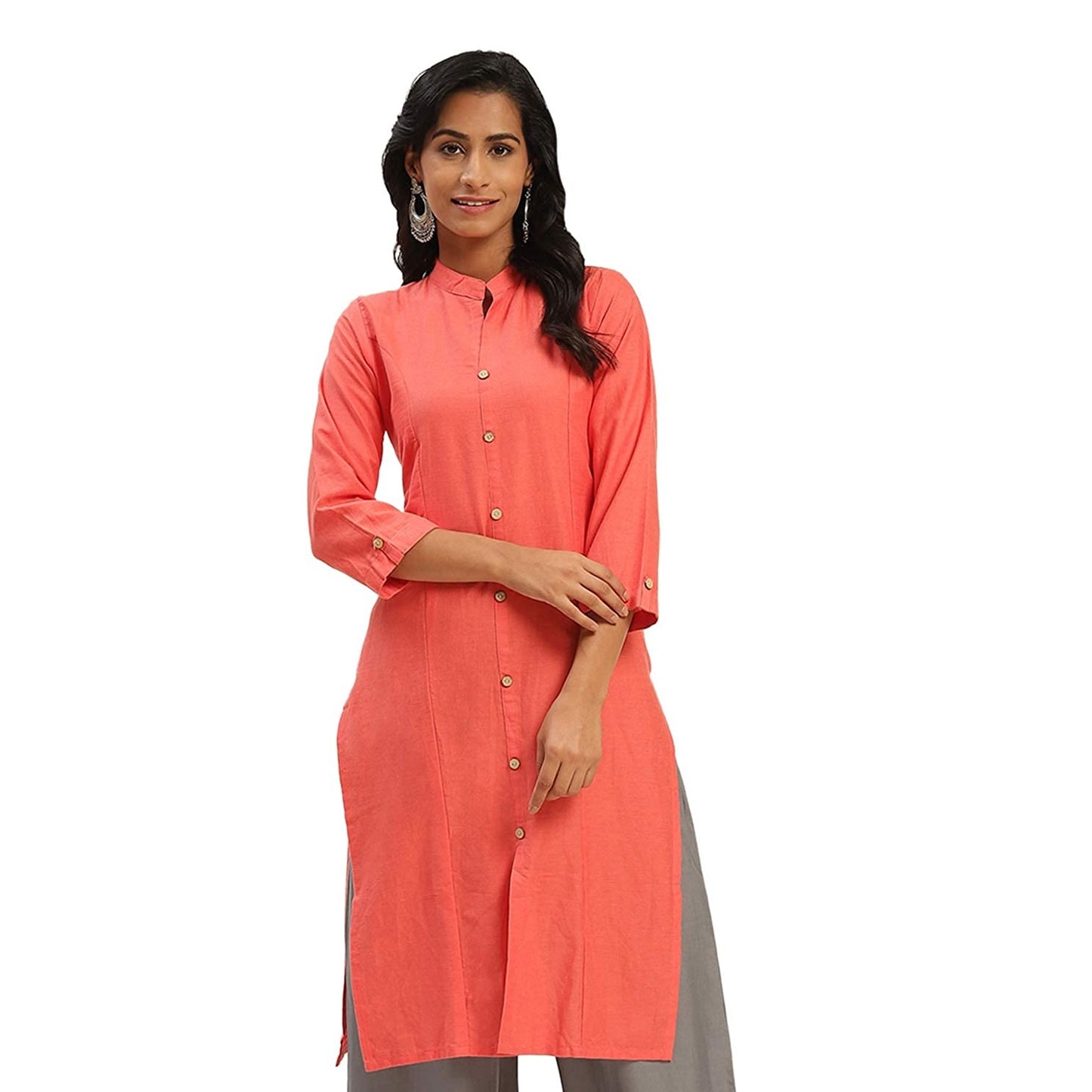 Vastraa Fusion Women's Pure Cotton Solid Button Kurti