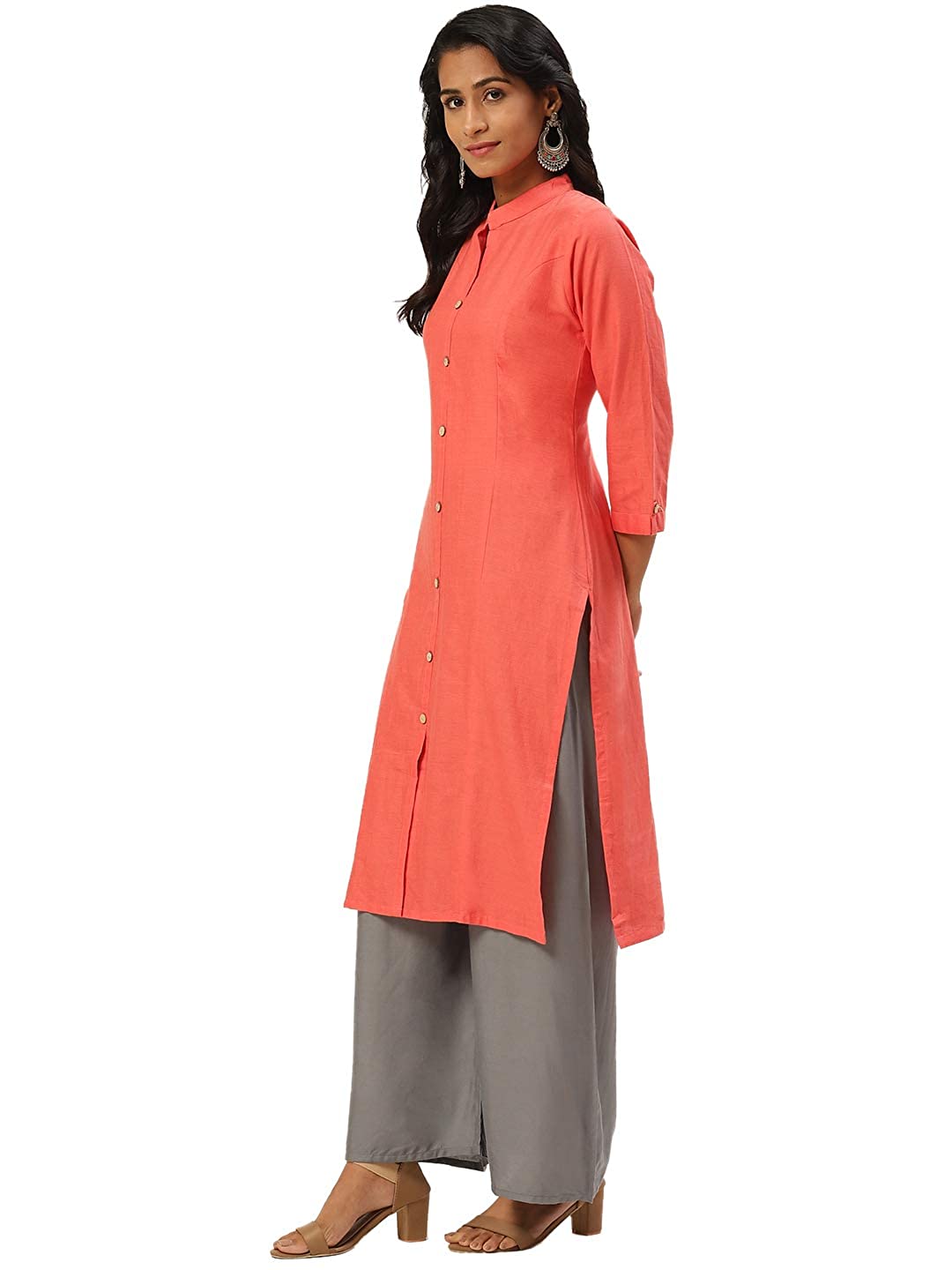 Vastraa Fusion Women's Pure Cotton Solid Button Kurti