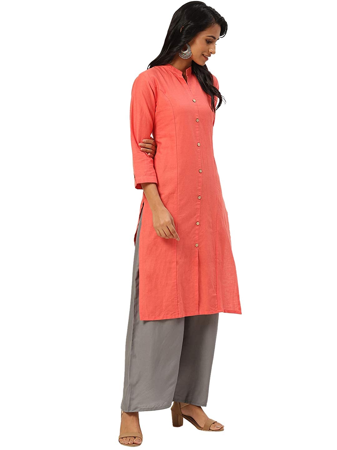 Vastraa Fusion Women's Pure Cotton Solid Button Kurti