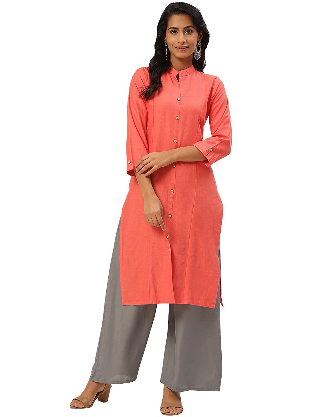 Vastraa Fusion Women's Pure Cotton Solid Button Kurti