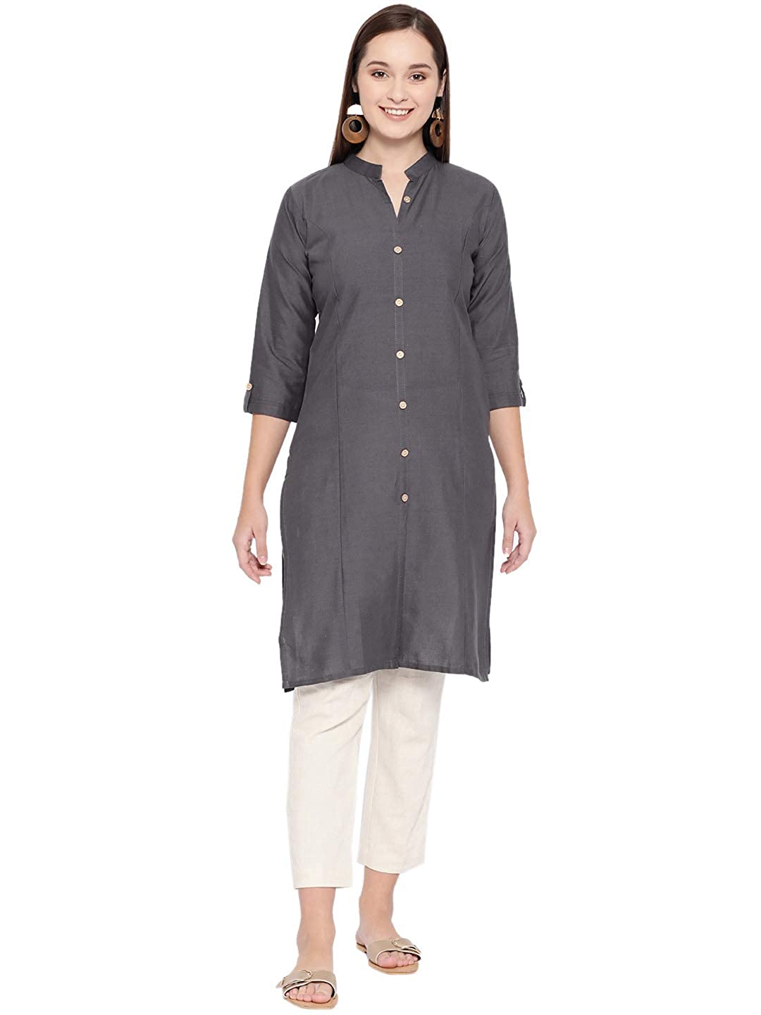 Vastraa Fusion Women's Pure Cotton Solid Button Kurti
