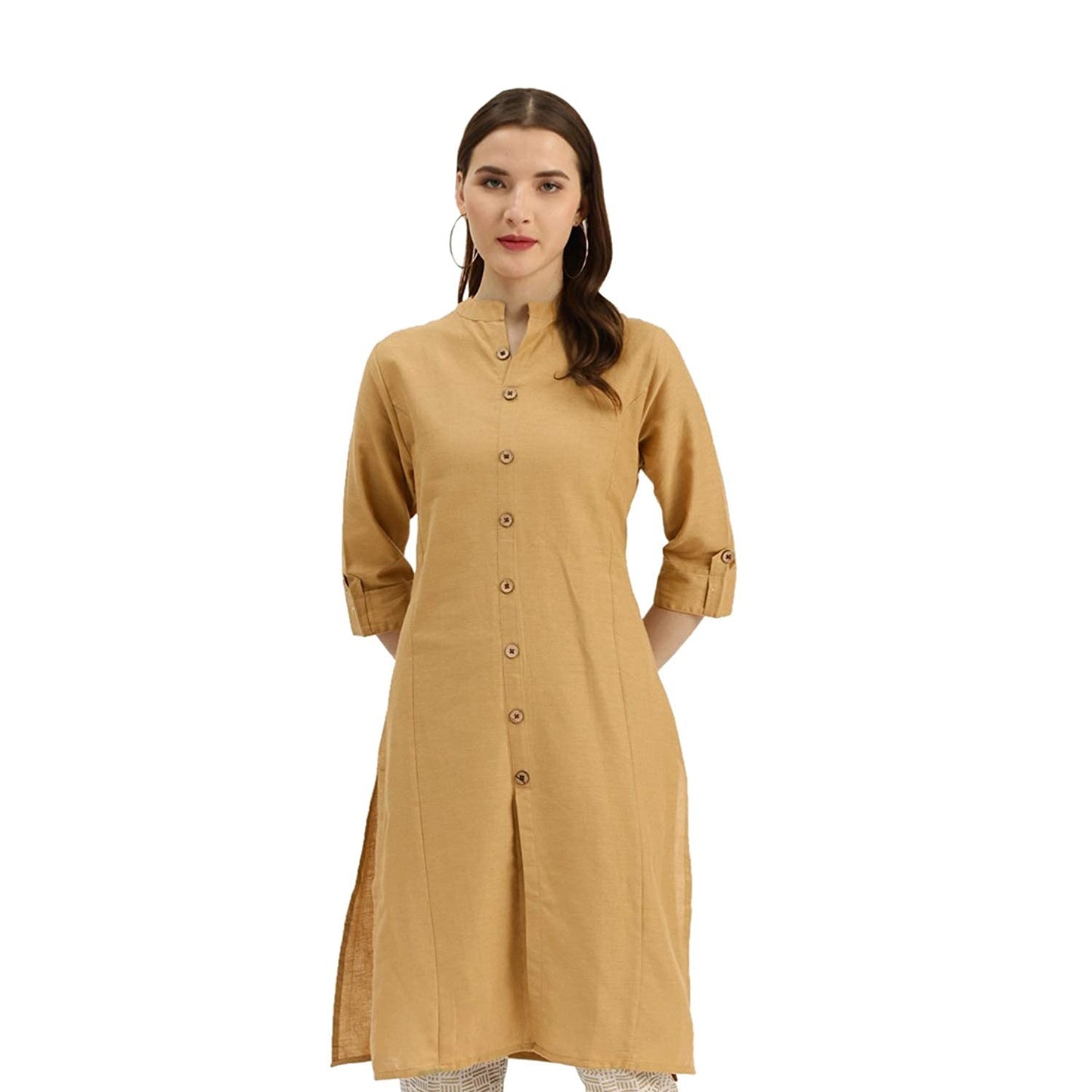 Vastraa Fusion Women's Pure Cotton Solid Button Kurti