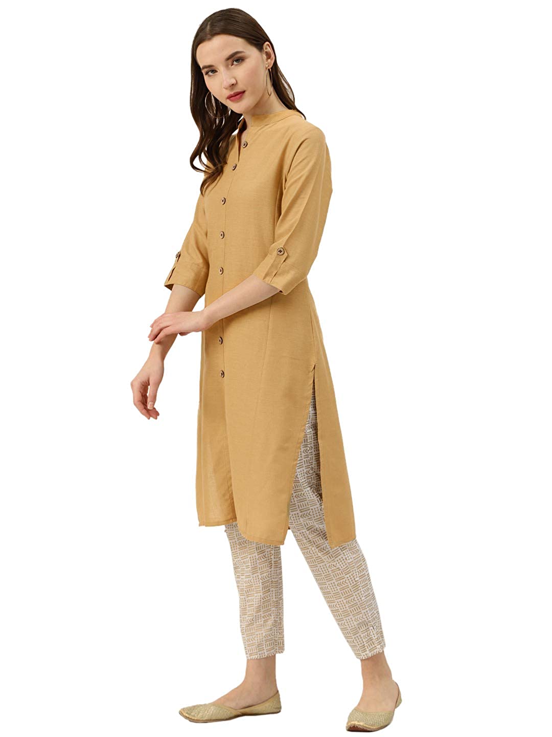 Vastraa Fusion Women's Pure Cotton Solid Button Kurti