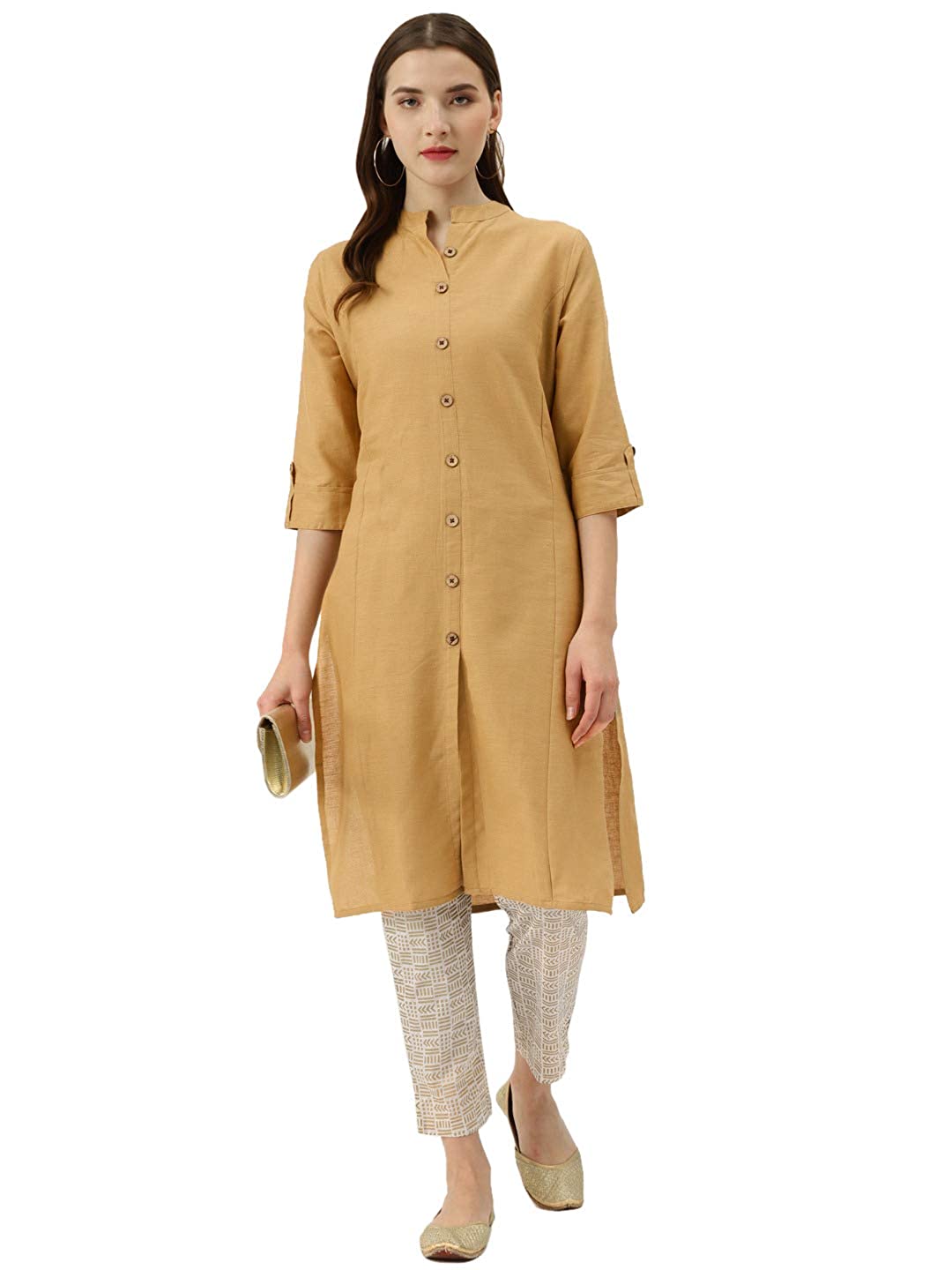 Vastraa Fusion Women's Pure Cotton Solid Button Kurti