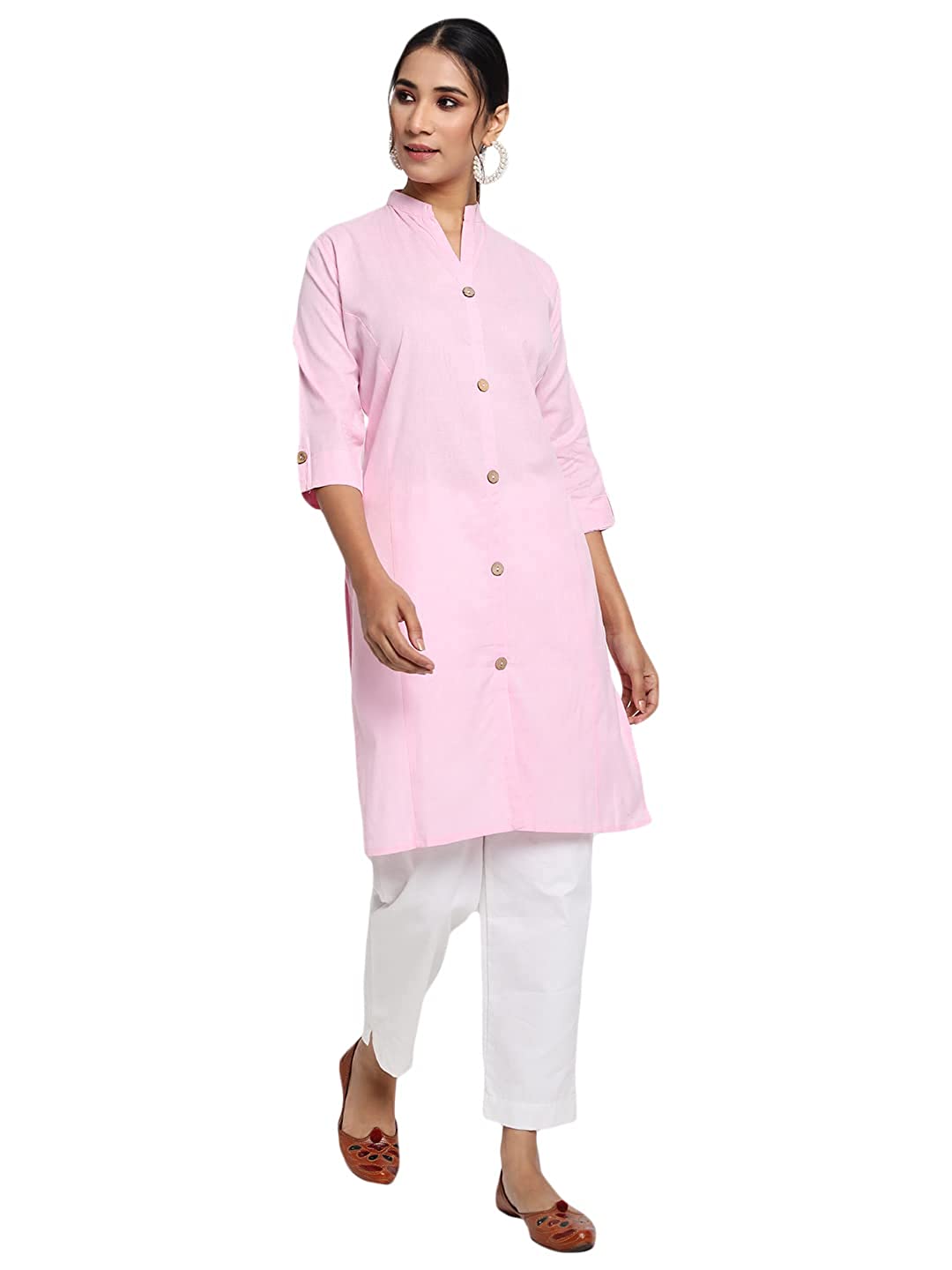 Vastraa Fusion Women's Pure Cotton Solid Button Kurti