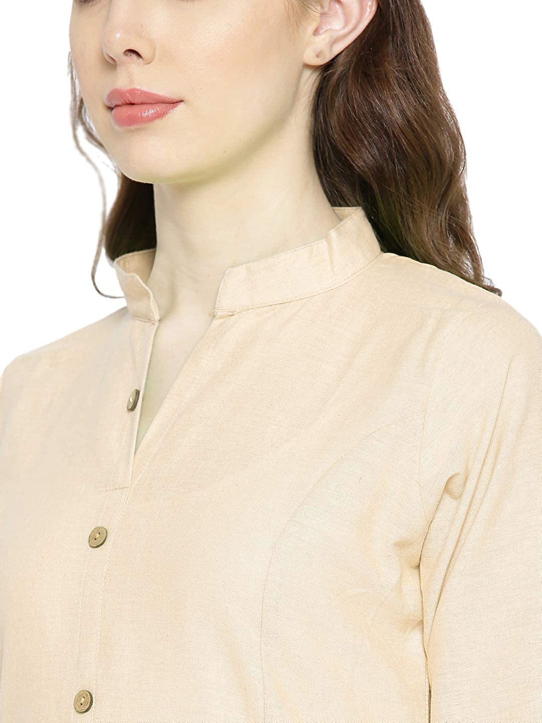 Vastraa Fusion Women's Pure Cotton Solid Button Kurti