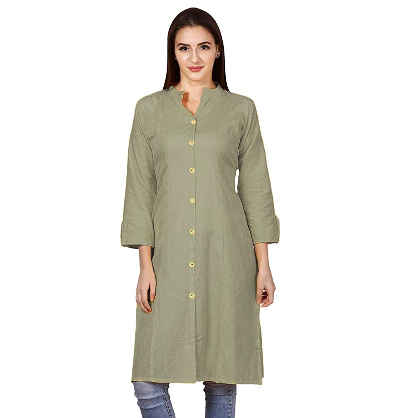 Vastraa Fusion Women's Pure Cotton Solid Button Kurti