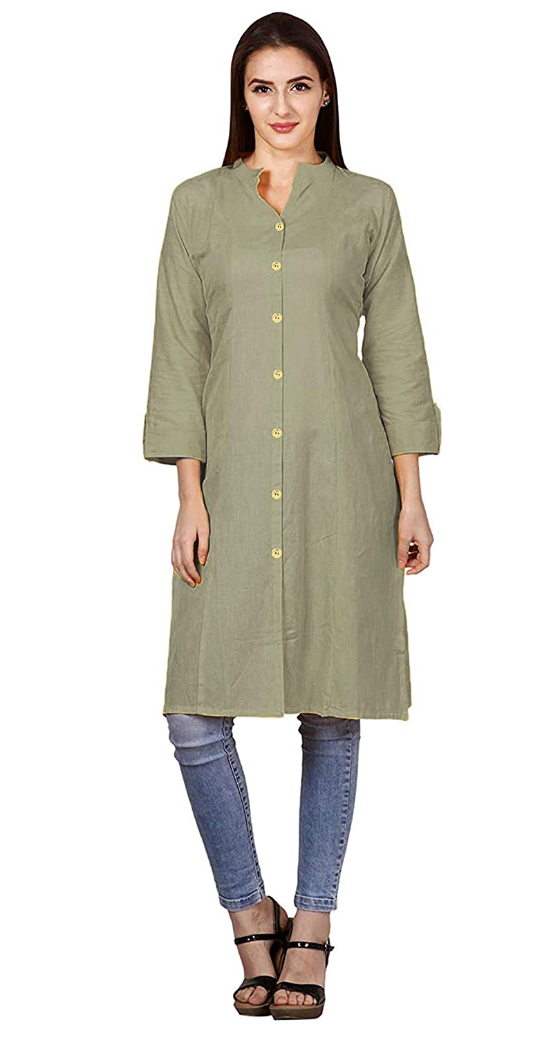 Vastraa Fusion Women's Pure Cotton Solid Button Kurti