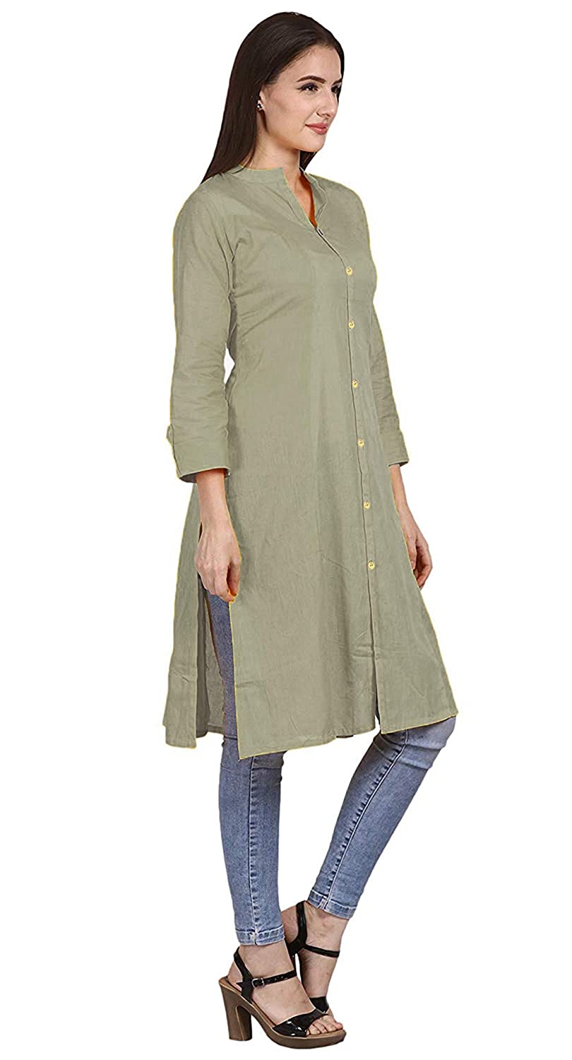 Vastraa Fusion Women's Pure Cotton Solid Button Kurti