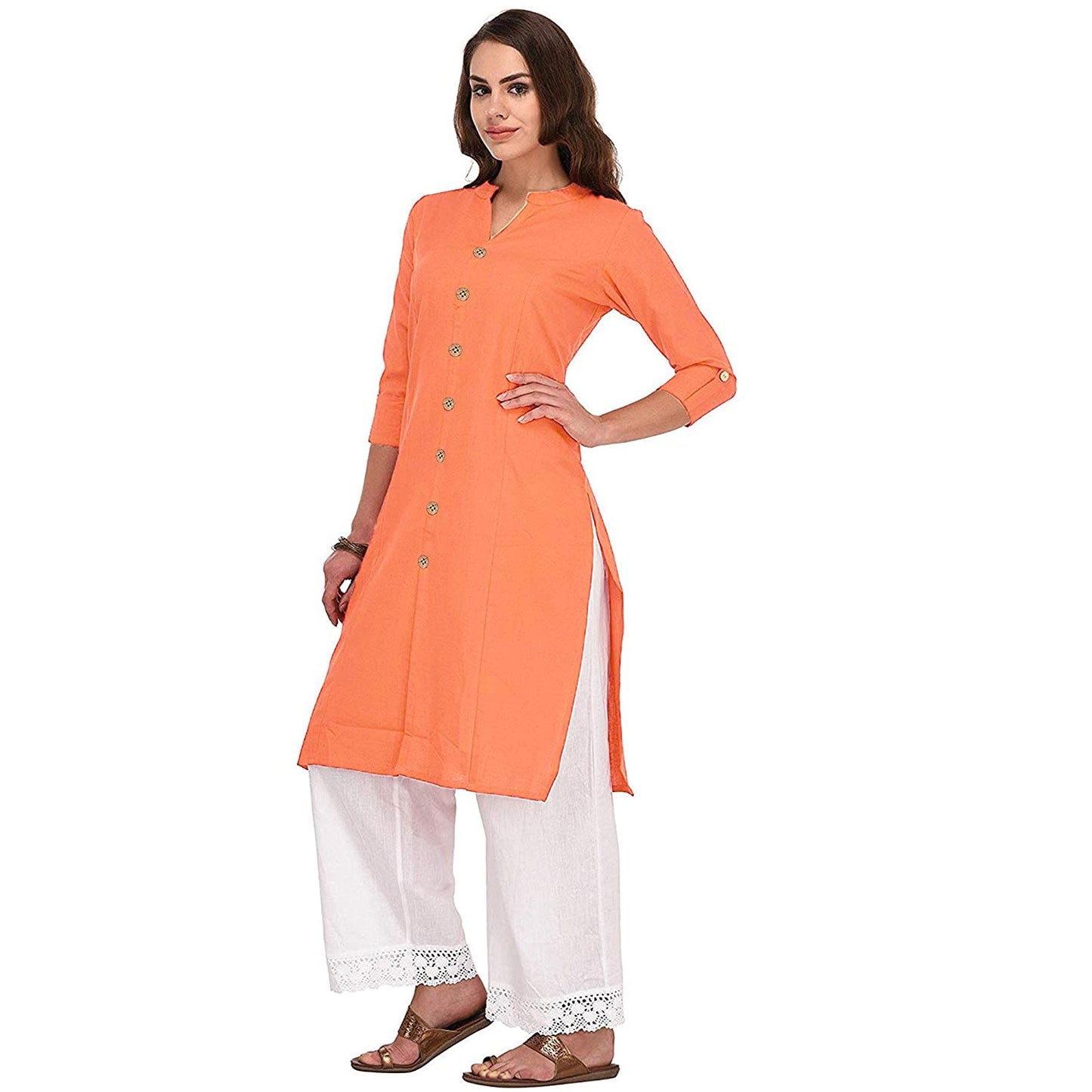 Vastraa Fusion Women's Pure Cotton Solid Button Kurti