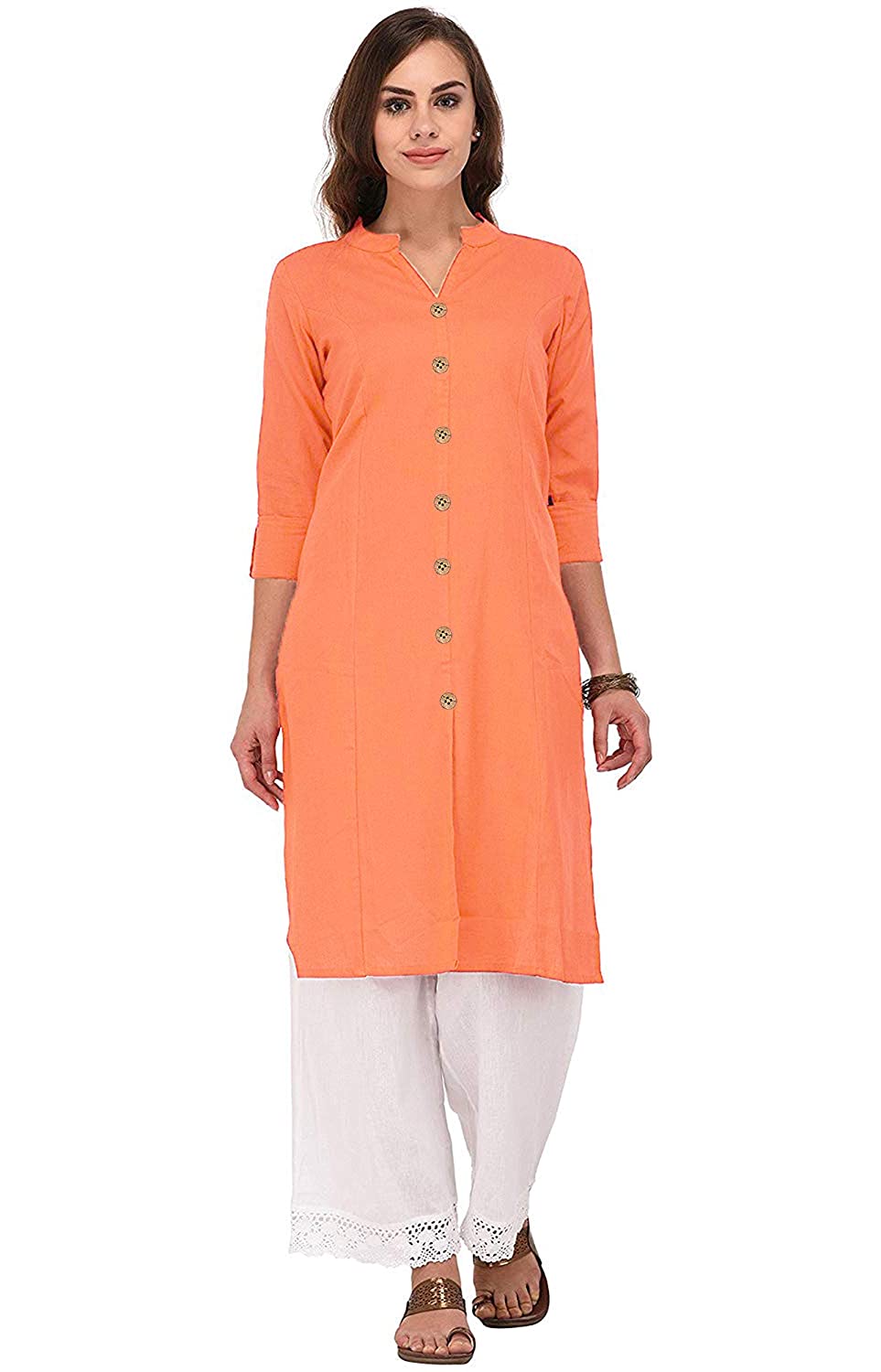 Vastraa Fusion Women's Pure Cotton Solid Button Kurti