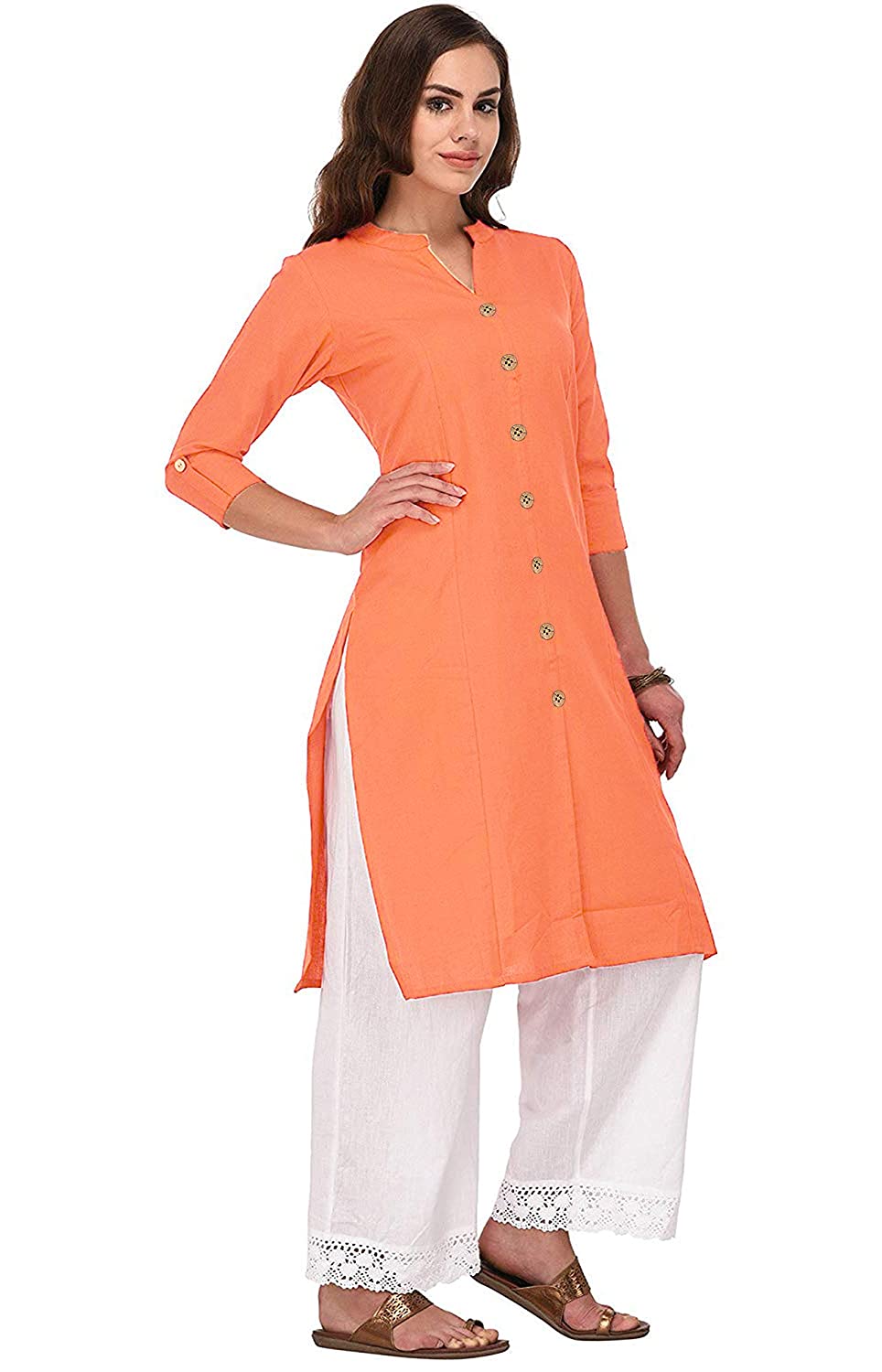 Vastraa Fusion Women's Pure Cotton Solid Button Kurti
