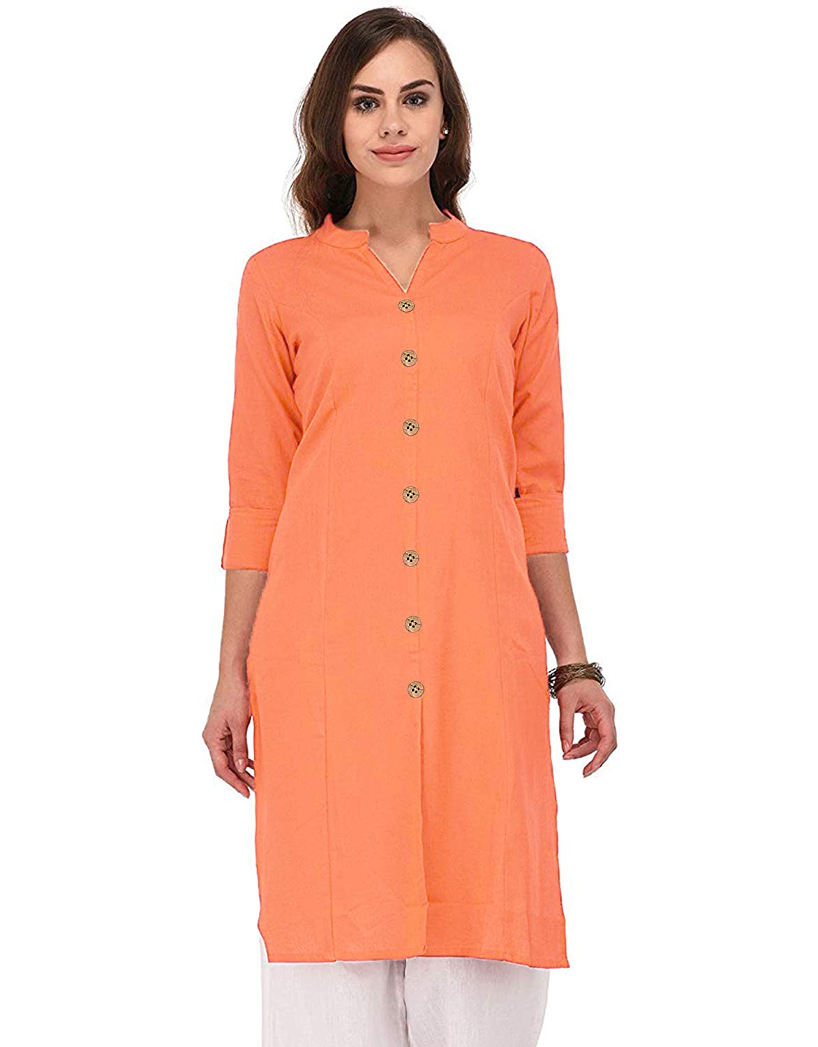 Vastraa Fusion Women's Pure Cotton Solid Button Kurti