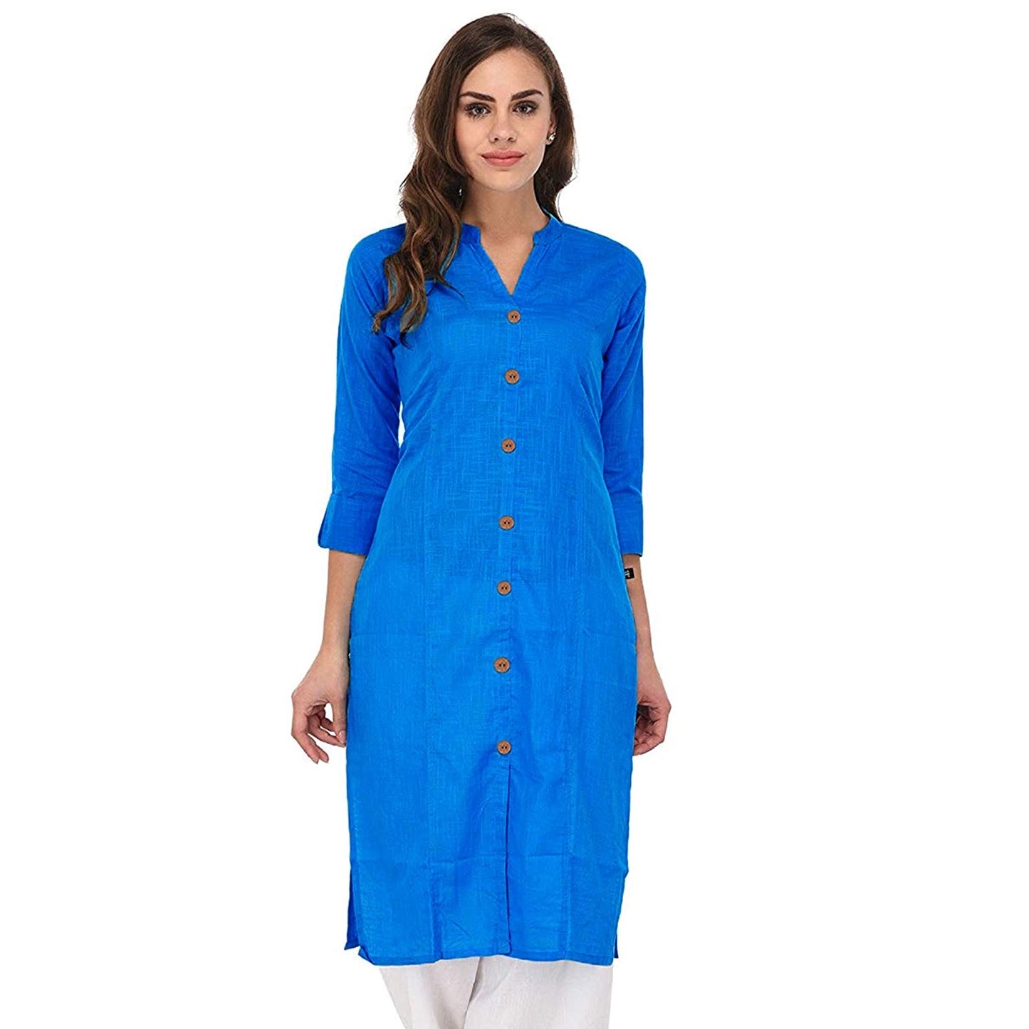 Vastraa Fusion Women's Pure Cotton Solid Button Kurti