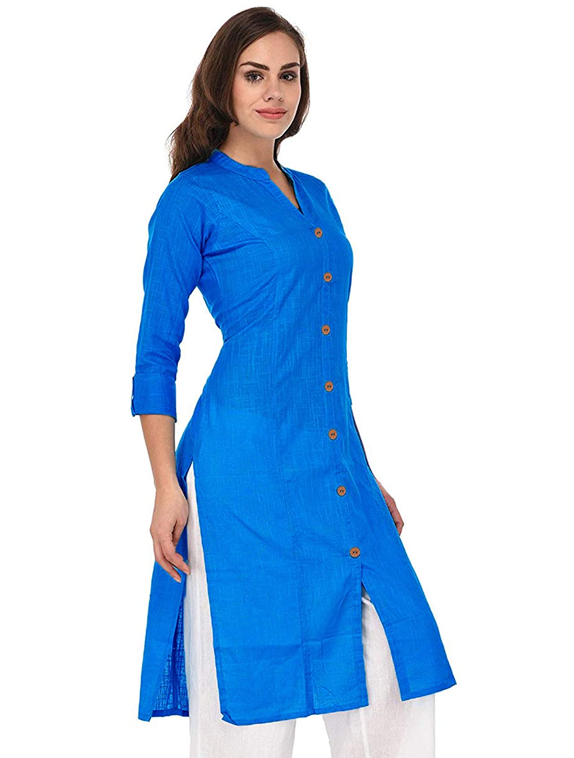 Vastraa Fusion Women's Pure Cotton Solid Button Kurti