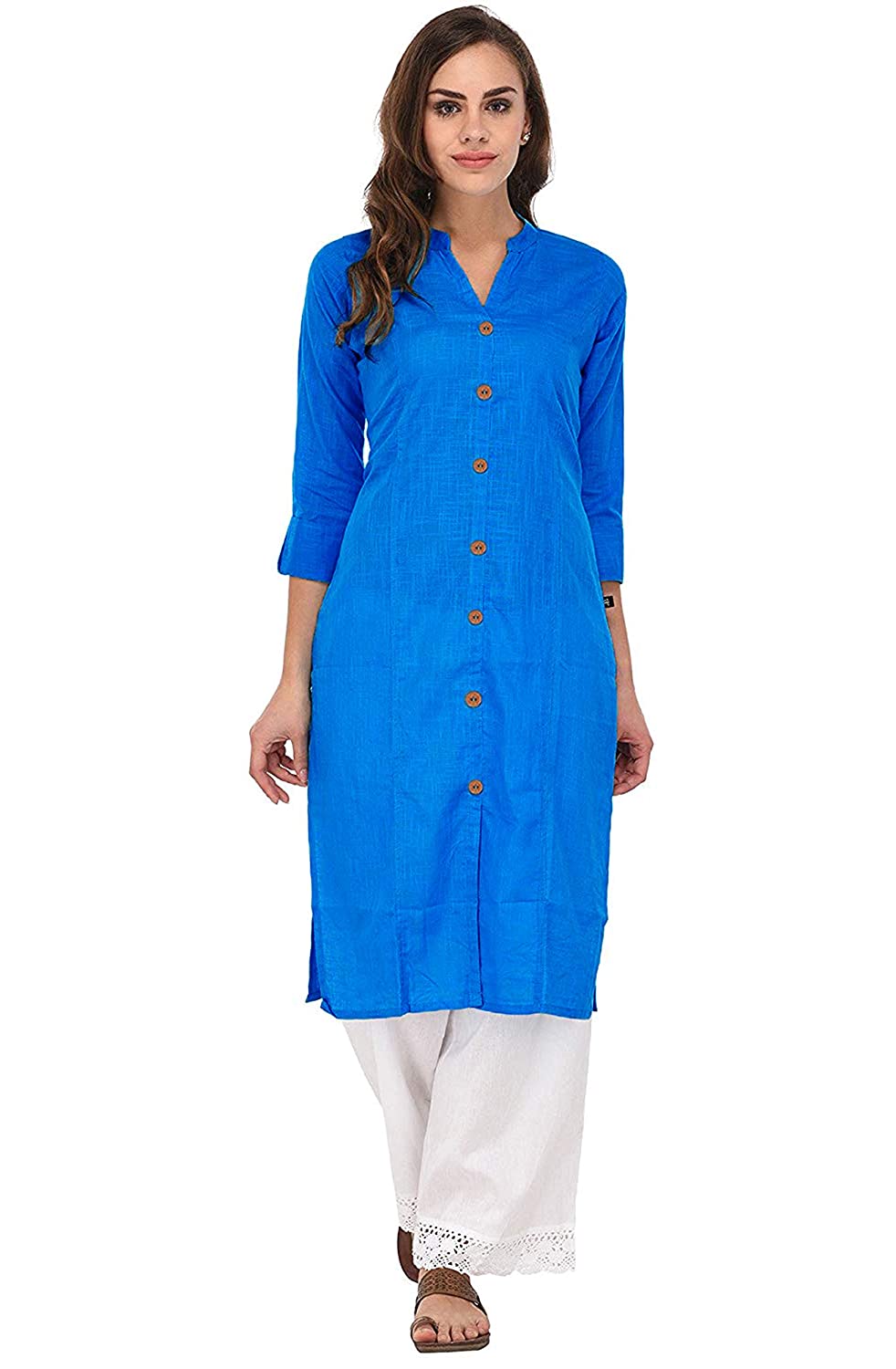 Vastraa Fusion Women's Pure Cotton Solid Button Kurti