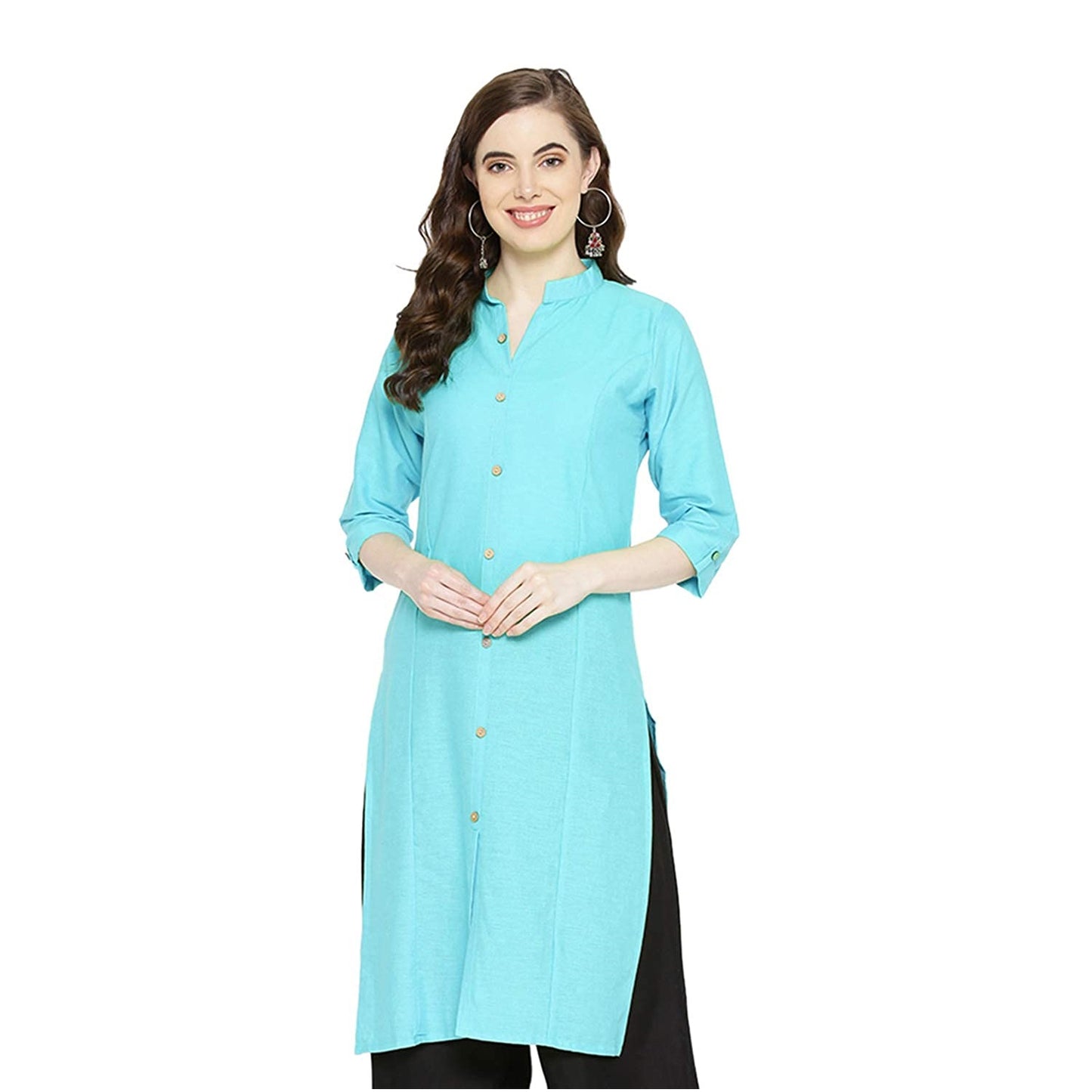 Vastraa Fusion Women's Pure Cotton Solid Button Kurti
