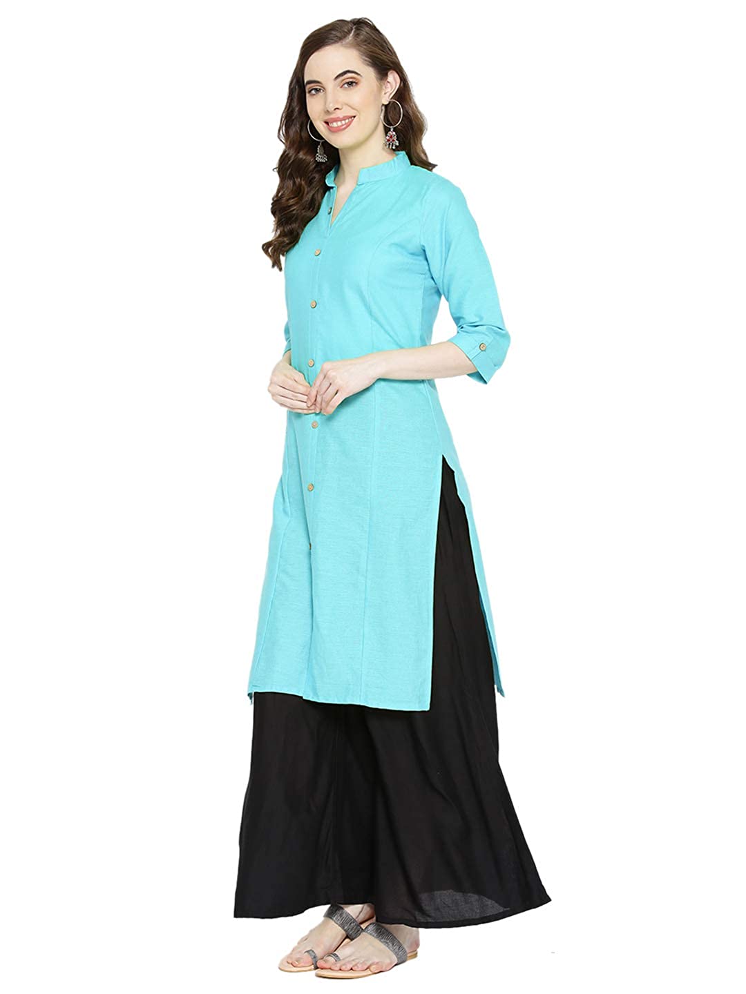 Vastraa Fusion Women's Pure Cotton Solid Button Kurti