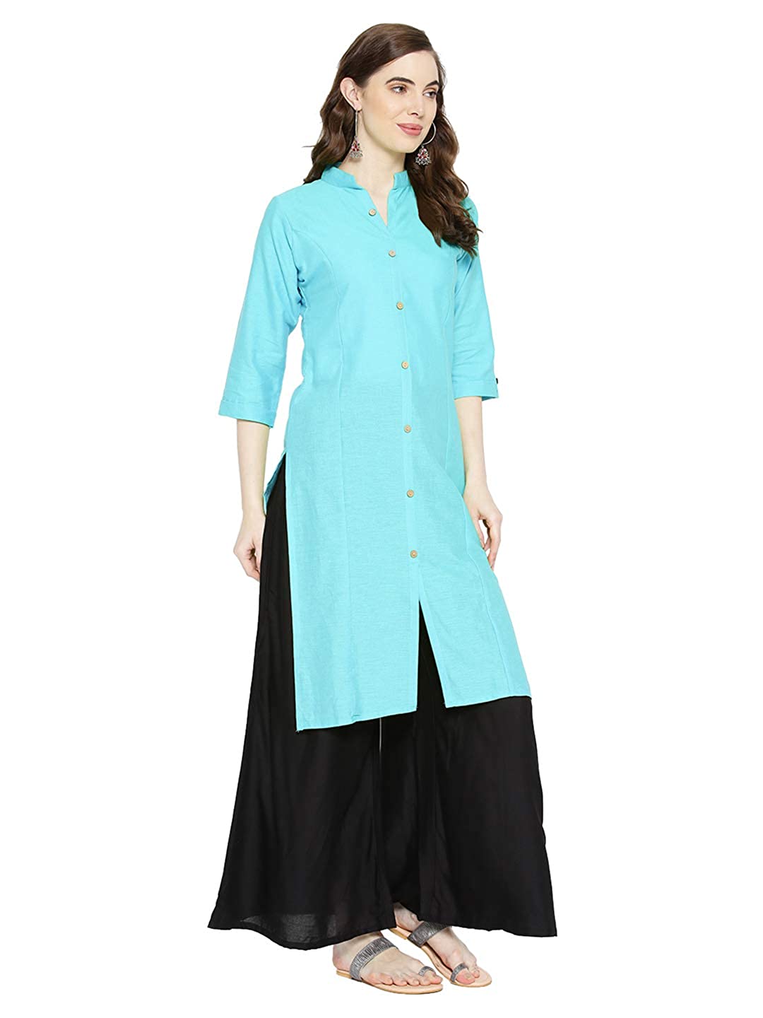 Vastraa Fusion Women's Pure Cotton Solid Button Kurti