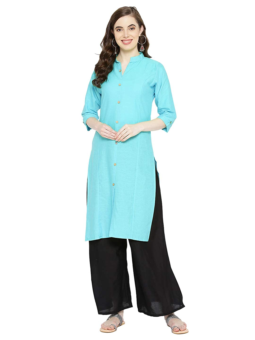 Vastraa Fusion Women's Pure Cotton Solid Button Kurti