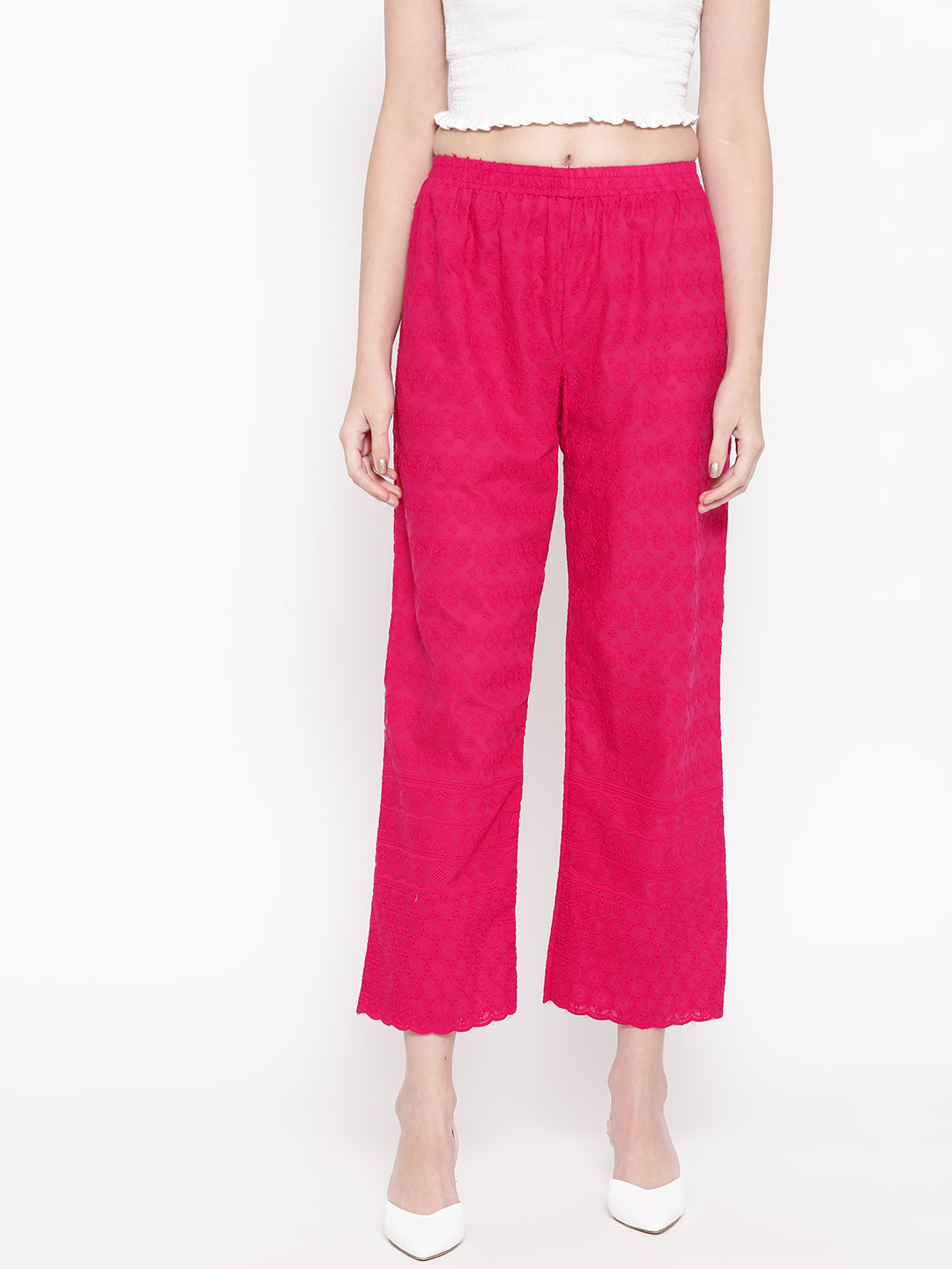 Vastraa Fusion Women's Regular Fit Cotton Chikan Palazzo