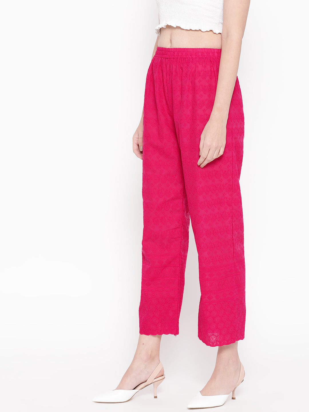 Vastraa Fusion Women's Regular Fit Cotton Chikan Palazzo