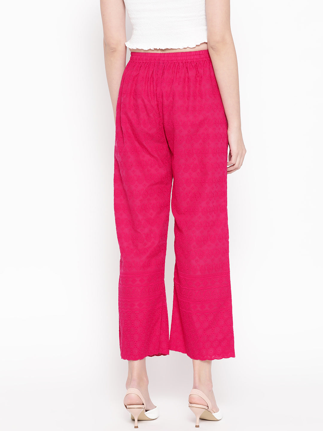 Vastraa Fusion Women's Regular Fit Cotton Chikan Palazzo