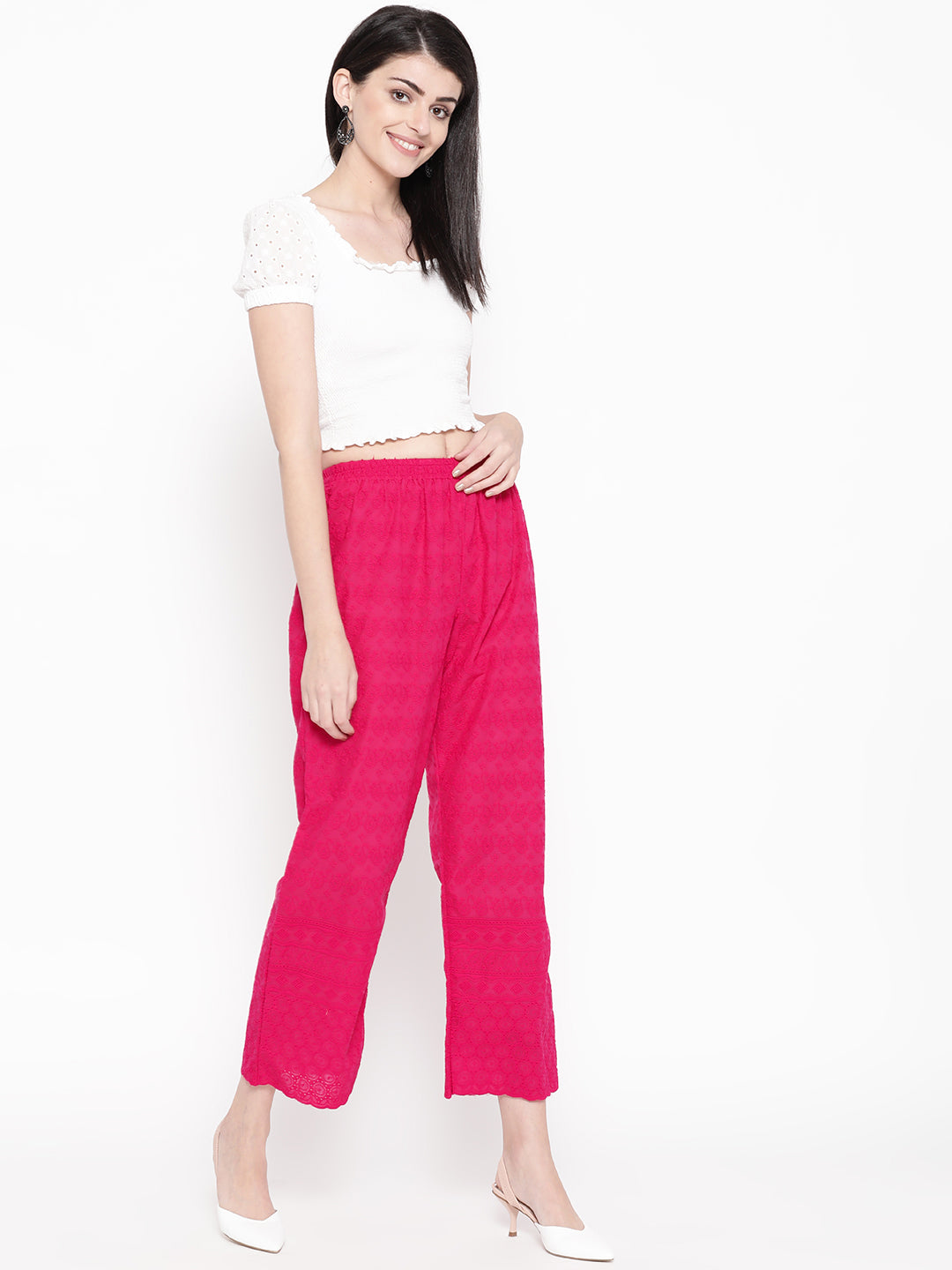 Vastraa Fusion Women's Regular Fit Cotton Chikan Palazzo