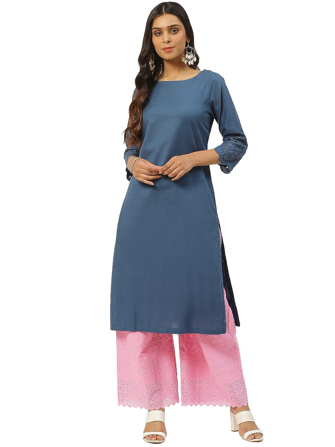 Vastraa Fusion Women's Regular Fit Cotton Chikan Palazzo