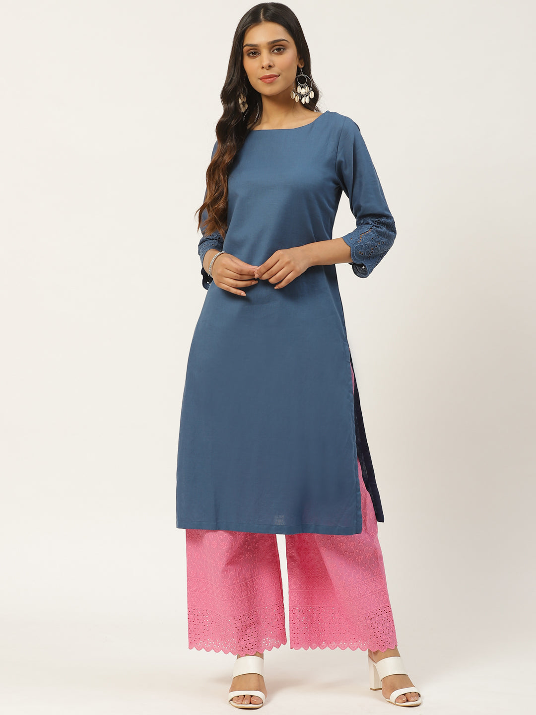 Vastraa Fusion Women's Regular Fit Cotton Chikan Palazzo