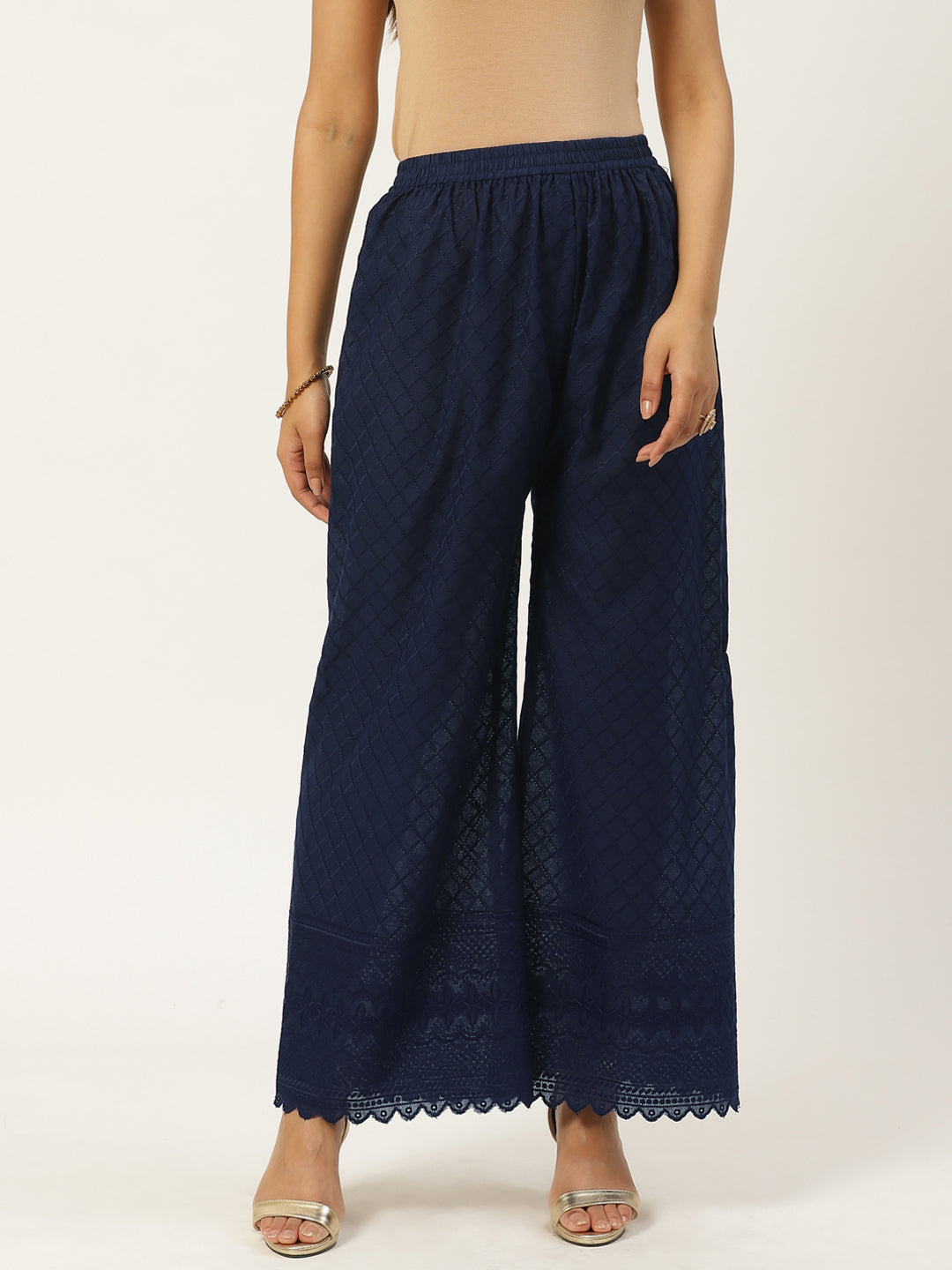Vastraa Fusion Women's Regular Fit Cotton Chikan Palazzo
