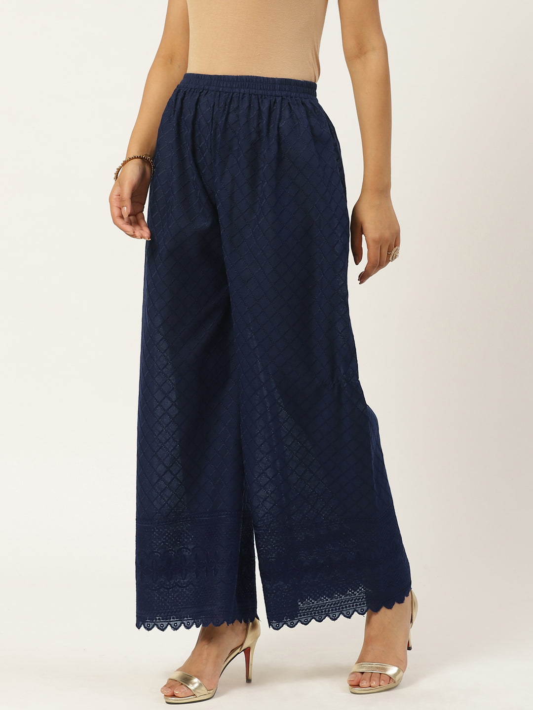 Vastraa Fusion Women's Regular Fit Cotton Chikan Palazzo
