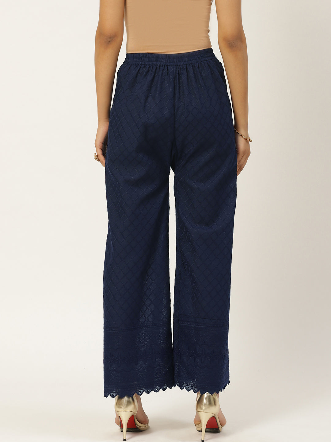 Vastraa Fusion Women's Regular Fit Cotton Chikan Palazzo