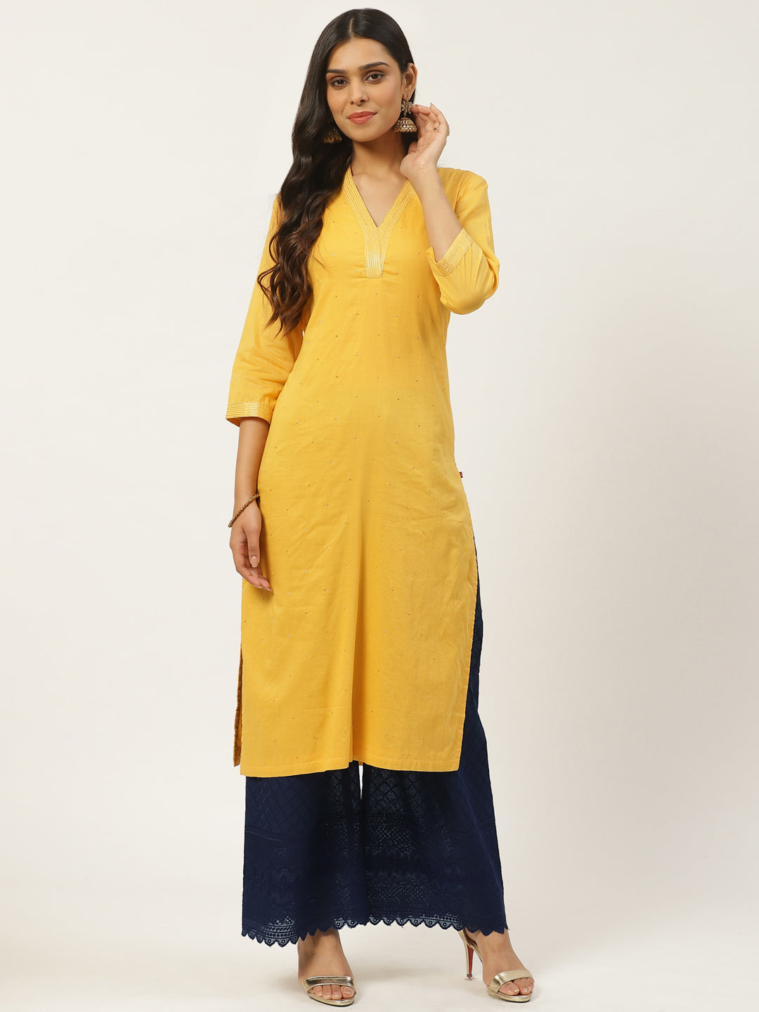 Vastraa Fusion Women's Regular Fit Cotton Chikan Palazzo