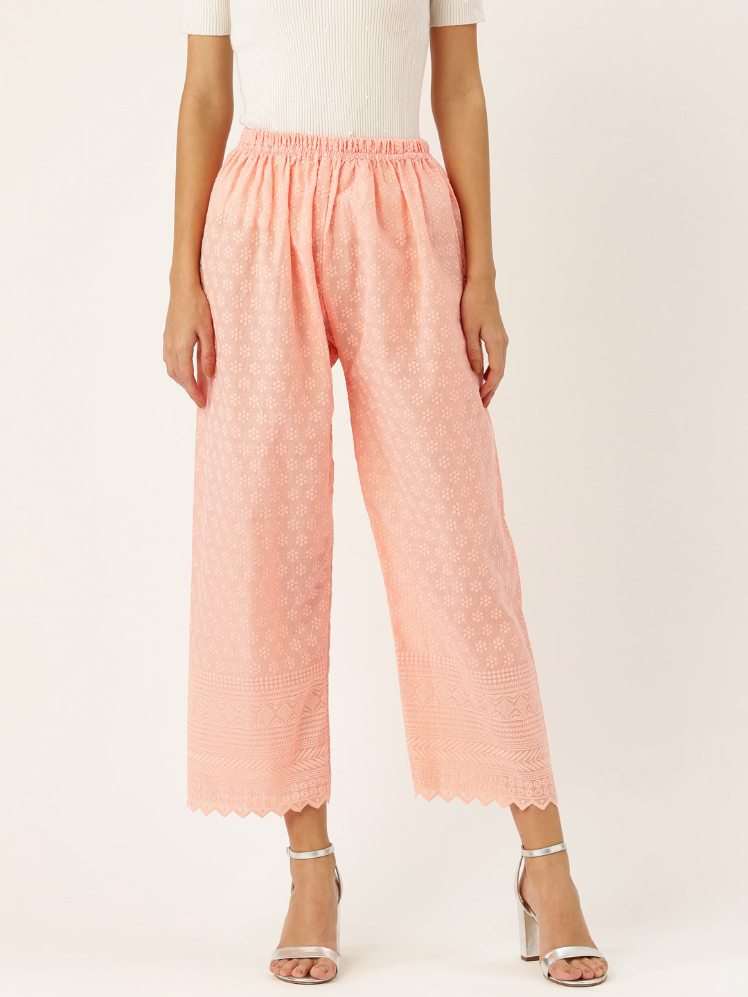 Vastraa Fusion Women's Regular Fit Cotton Chikan Palazzo