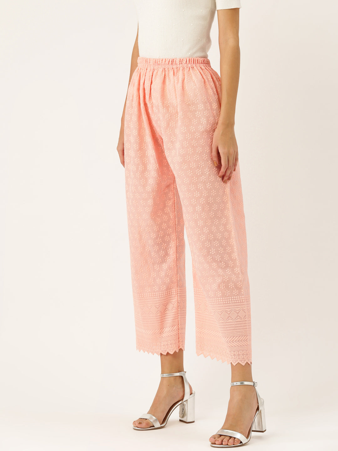 Vastraa Fusion Women's Regular Fit Cotton Chikan Palazzo