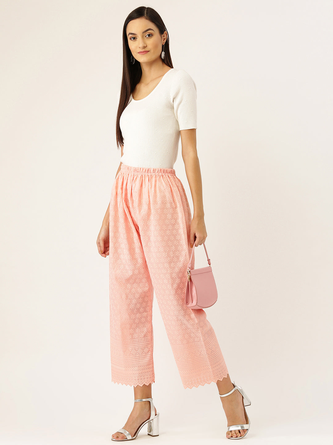 Vastraa Fusion Women's Regular Fit Cotton Chikan Palazzo