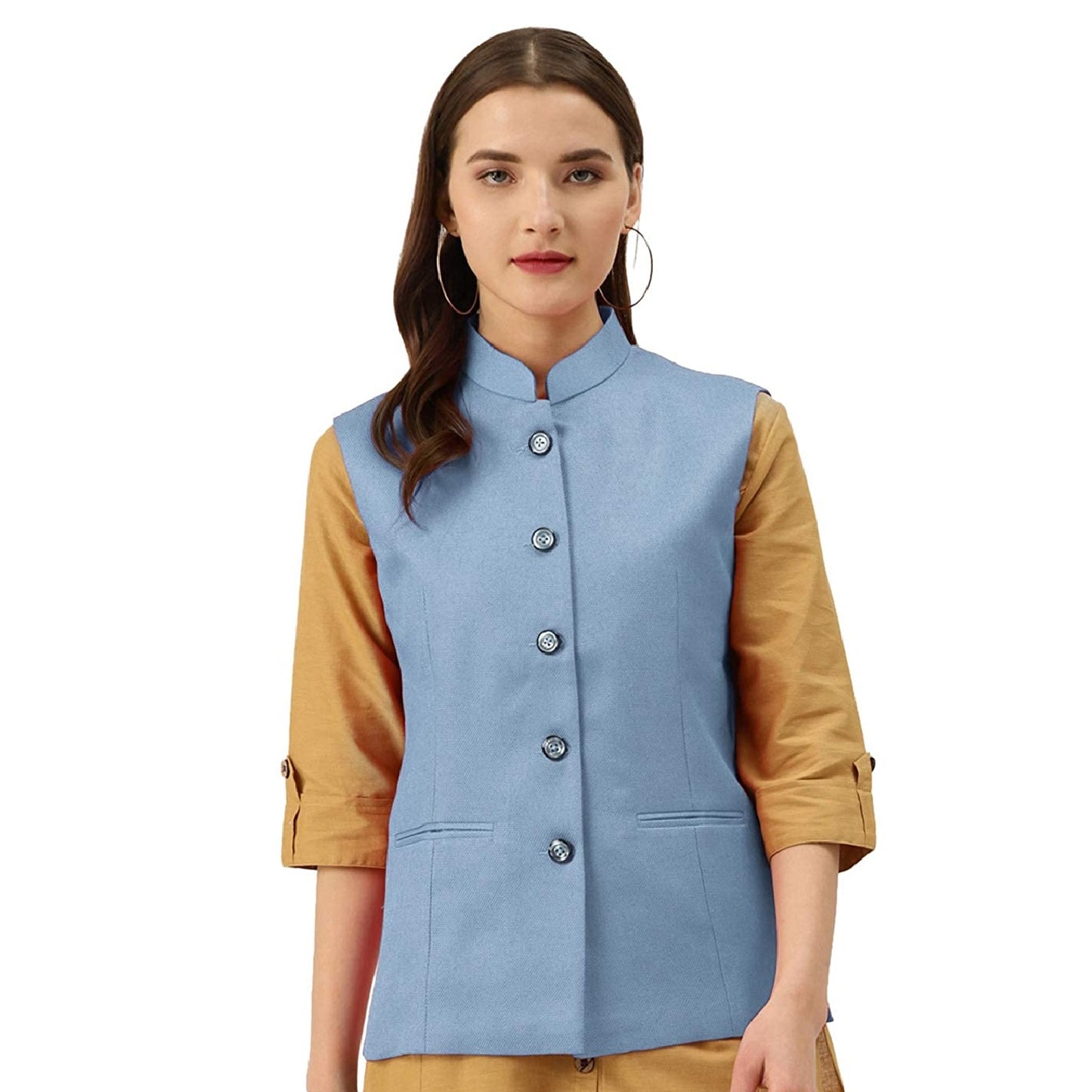 Vastraa Fusion Ladies Modi Jacket / Waistcoat - Plain Solid Colurs - Cotton Mix Nehru Jacket