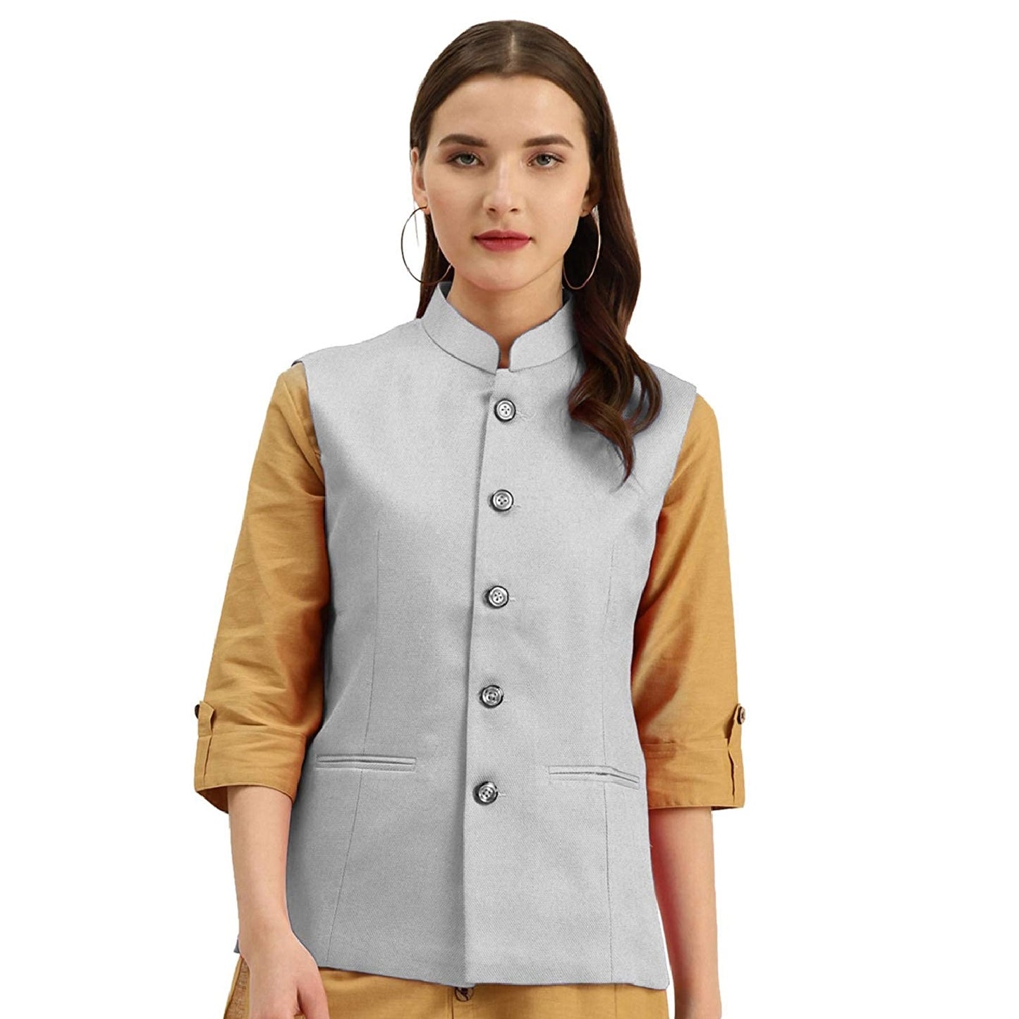 Vastraa Fusion Ladies Modi Jacket / Waistcoat - Plain Solid Colurs - Cotton Mix Nehru Jacket