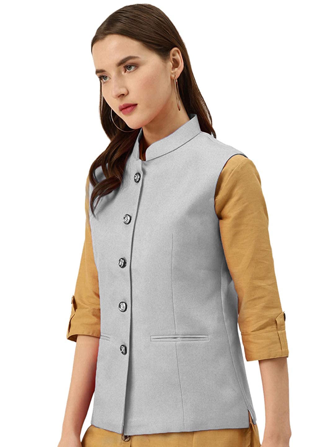 Vastraa Fusion Ladies Modi Jacket / Waistcoat - Plain Solid Colurs - Cotton Mix Nehru Jacket