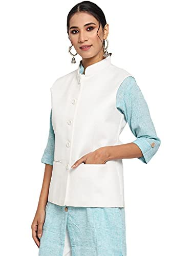 Vastraa Fusion Ladies Modi Jacket / Waistcoat - Plain Solid Colurs - Cotton Mix Nehru Jacket