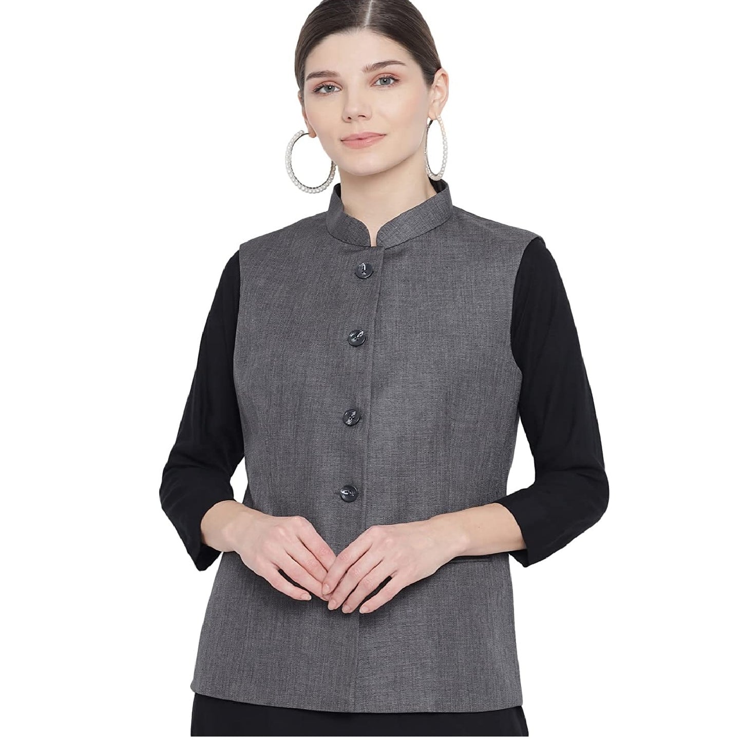 Vastraa Fusion Ladies Modi Jacket / Waistcoat - Plain Solid Colurs - Cotton Mix Nehru Jacket