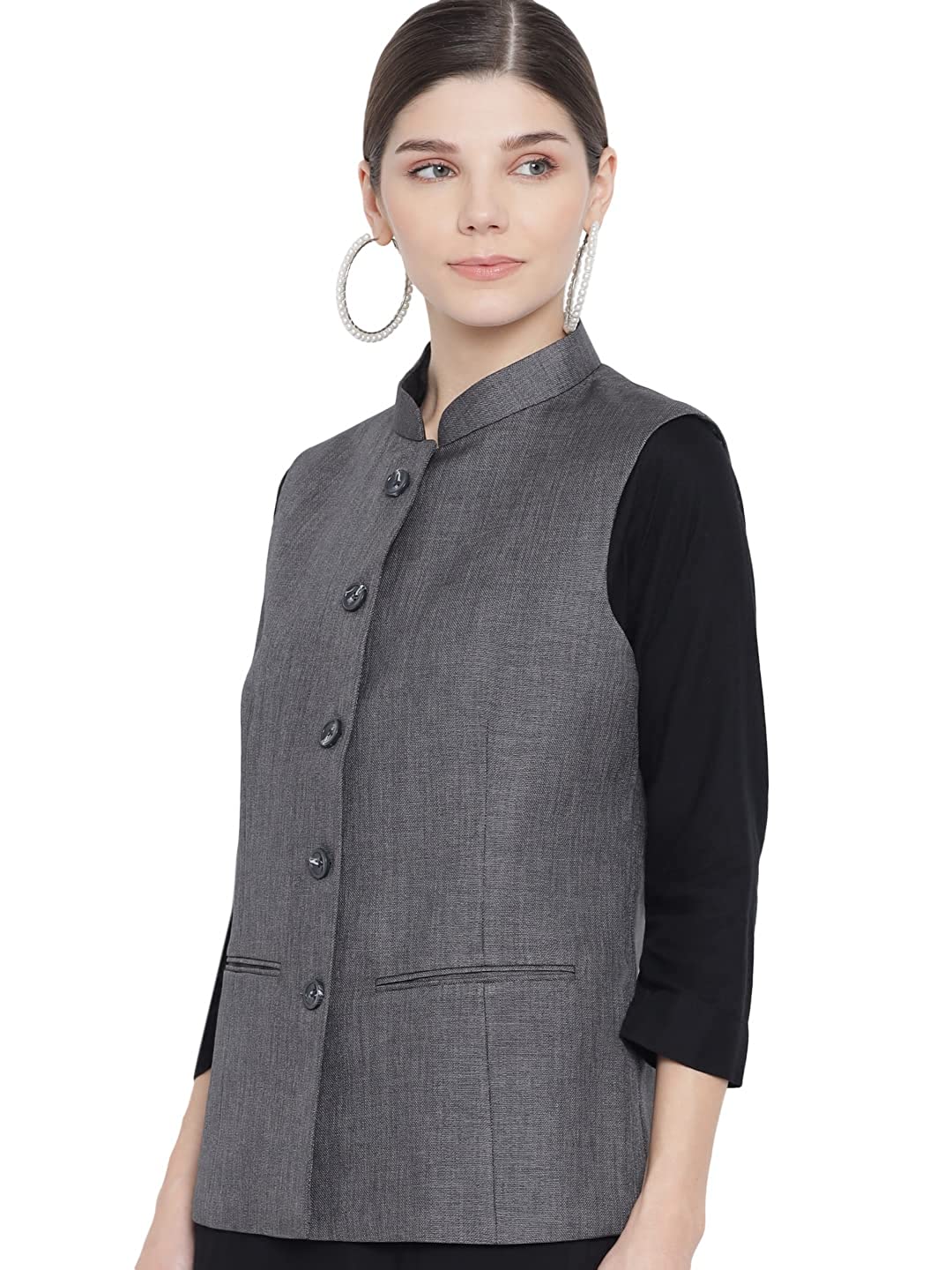 Vastraa Fusion Ladies Modi Jacket / Waistcoat - Plain Solid Colurs - Cotton Mix Nehru Jacket