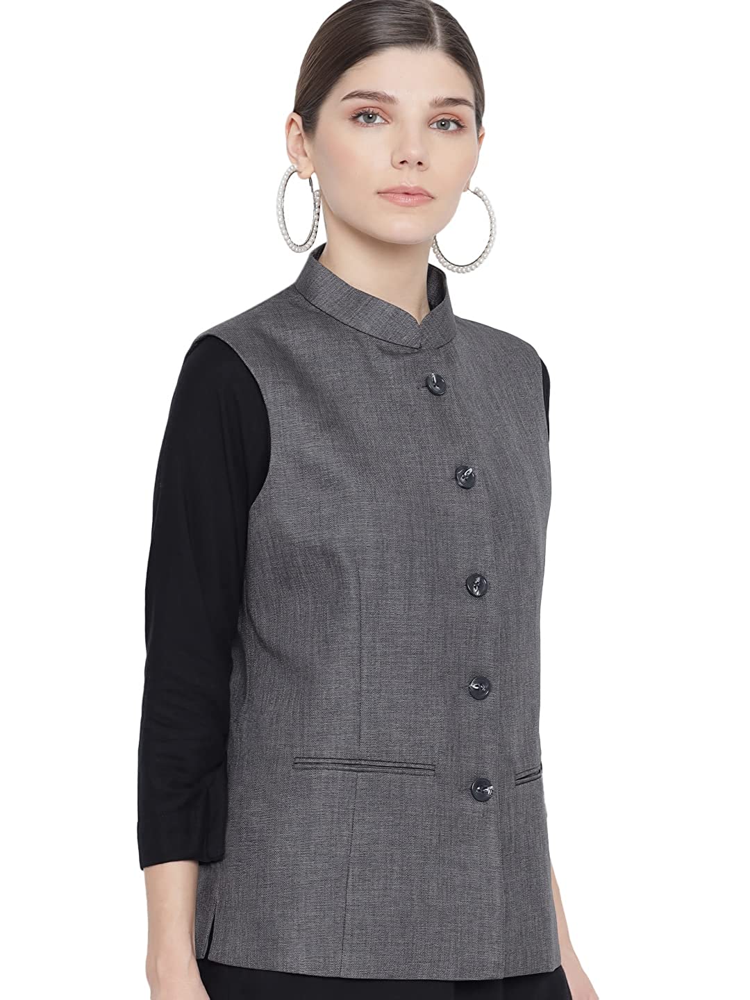 Vastraa Fusion Ladies Modi Jacket / Waistcoat - Plain Solid Colurs - Cotton Mix Nehru Jacket