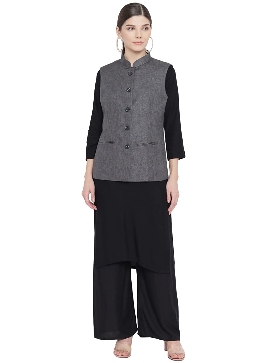 Vastraa Fusion Ladies Modi Jacket / Waistcoat - Plain Solid Colurs - Cotton Mix Nehru Jacket