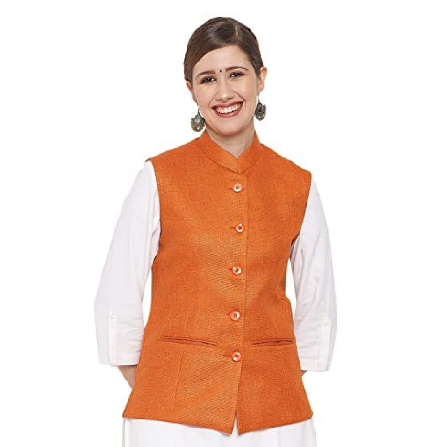 Vastraa Fusion Ladies Modi Jacket / Waistcoat - Plain Solid Colurs - Cotton Mix Nehru Jacket