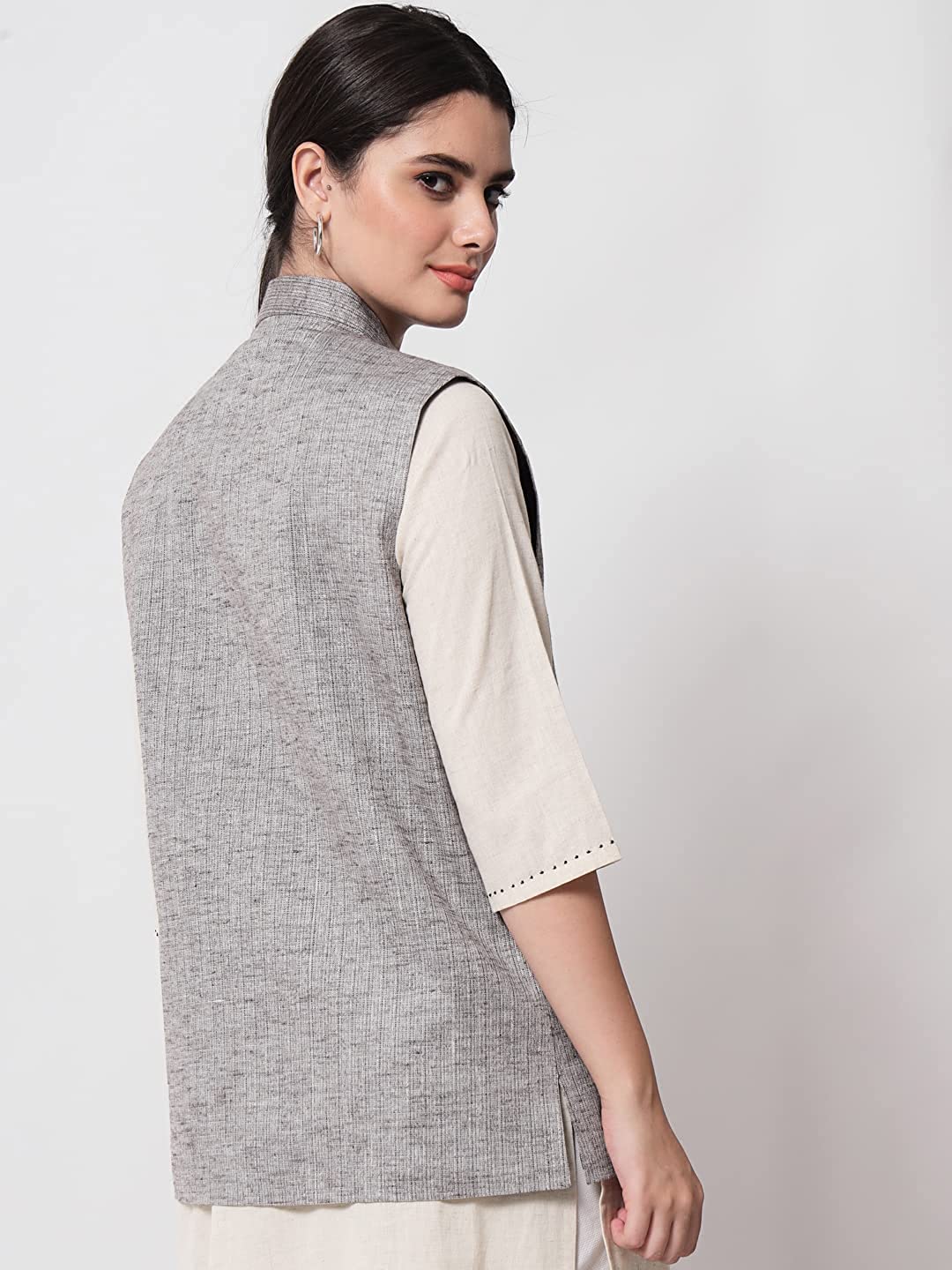 Vastraa Fusion Ladies Modi Jacket / Waistcoat - Plain Solid Colurs - Cotton Mix Nehru Jacket