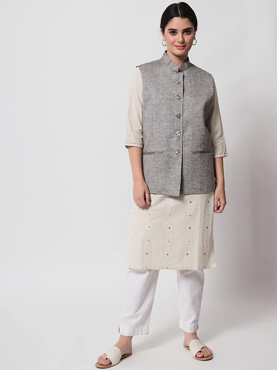 Vastraa Fusion Ladies Modi Jacket / Waistcoat - Plain Solid Colurs - Cotton Mix Nehru Jacket